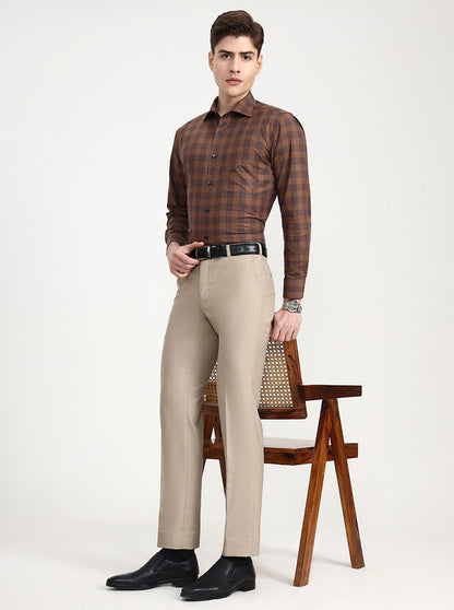 Brown & Blue Checked Slim Fit Formal Shirt | Metal