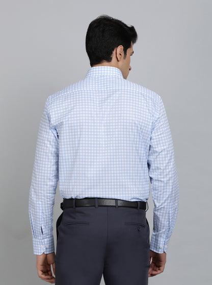 Light Blue Checked Regular Fit Formal Shirt | JadeBlue