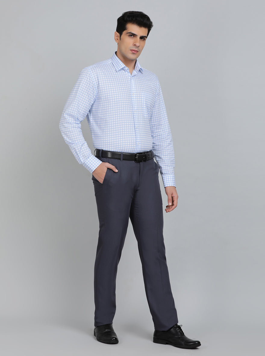 Light Blue Checked Regular Fit Formal Shirt | JadeBlue