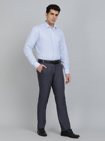Light Blue Checked Regular Fit Formal Shirt | JadeBlue