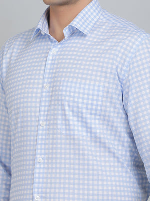 Light Blue Checked Regular Fit Formal Shirt | JadeBlue