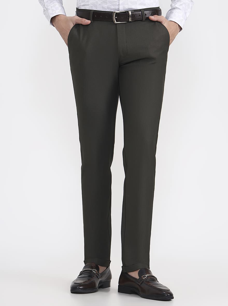 Olive Green Solid Slim Fit Club Wear Trouser | Wyre