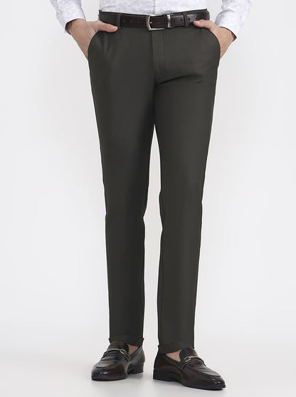Olive Green Solid Slim Fit Club Wear Trouser | Wyre