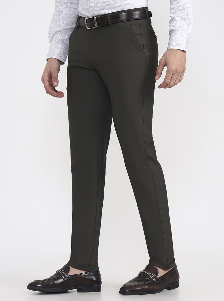 Olive Green Solid Slim Fit Club Wear Trouser | Wyre