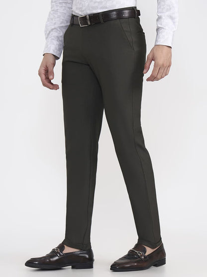 Olive Green Solid Slim Fit Club Wear Trouser | Wyre