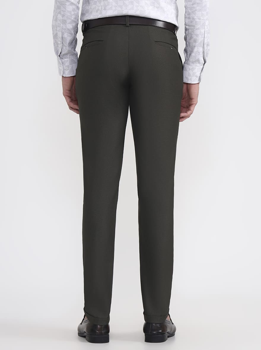 Olive Green Solid Slim Fit Club Wear Trouser | Wyre
