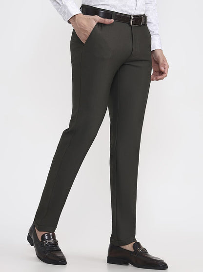 Olive Green Solid Slim Fit Club Wear Trouser | Wyre