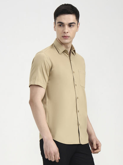 Beige Solid Smart Fit Semi Casual Shirt | Greenfibre