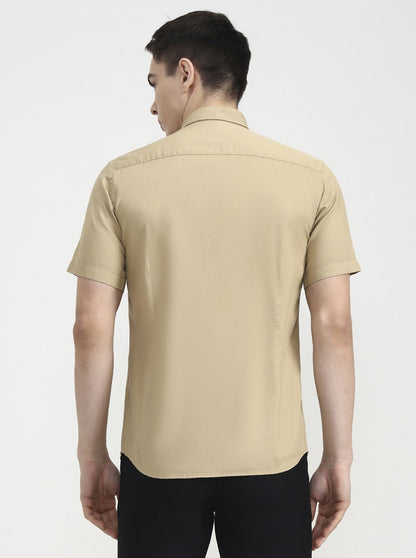 Beige Solid Smart Fit Semi Casual Shirt | Greenfibre