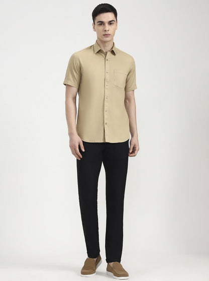 Beige Solid Smart Fit Semi Casual Shirt | Greenfibre