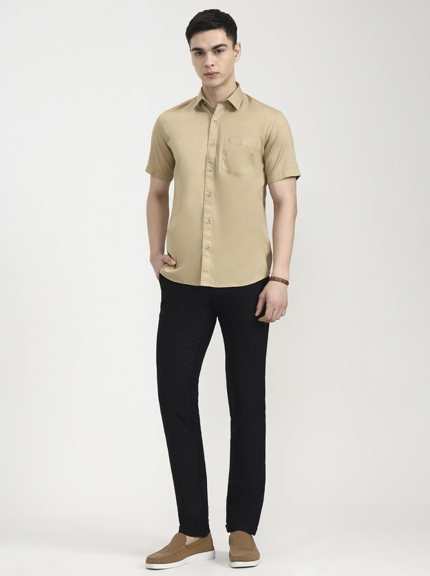 Beige Solid Smart Fit Semi Casual Shirt | Greenfibre