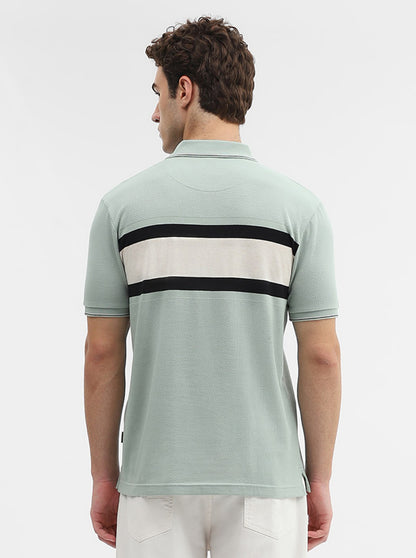 Green & Grey Striped Slim Fit Polo T-Shirt | Greenfibre