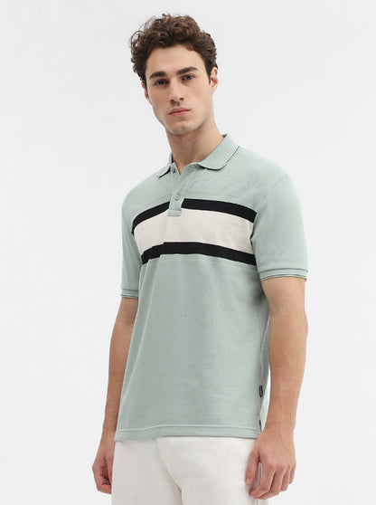 Green & Grey Striped Slim Fit Polo T-Shirt | Greenfibre