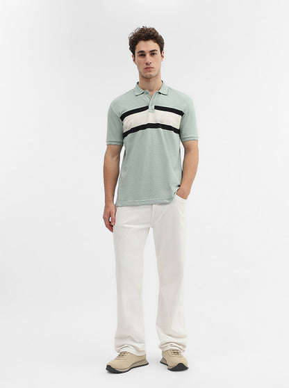 Green & Grey Striped Slim Fit Polo T-Shirt | Greenfibre