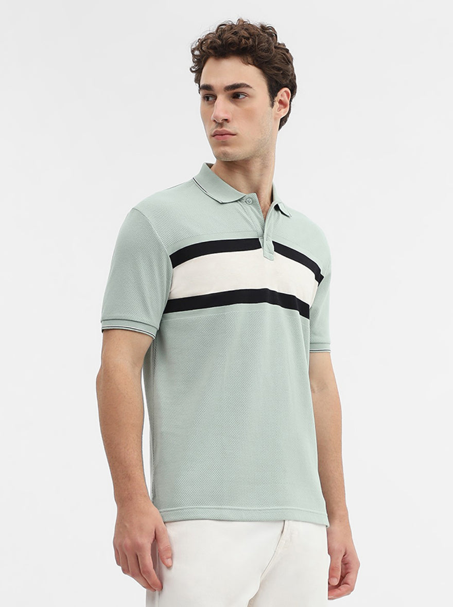Green & Grey Striped Slim Fit Polo T-Shirt | Greenfibre