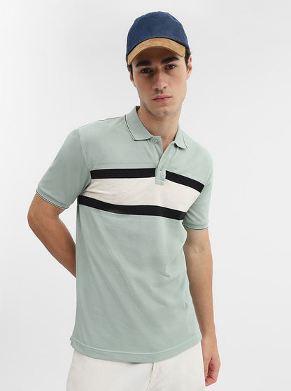 Green & Grey Striped Slim Fit Polo T-Shirt | Greenfibre