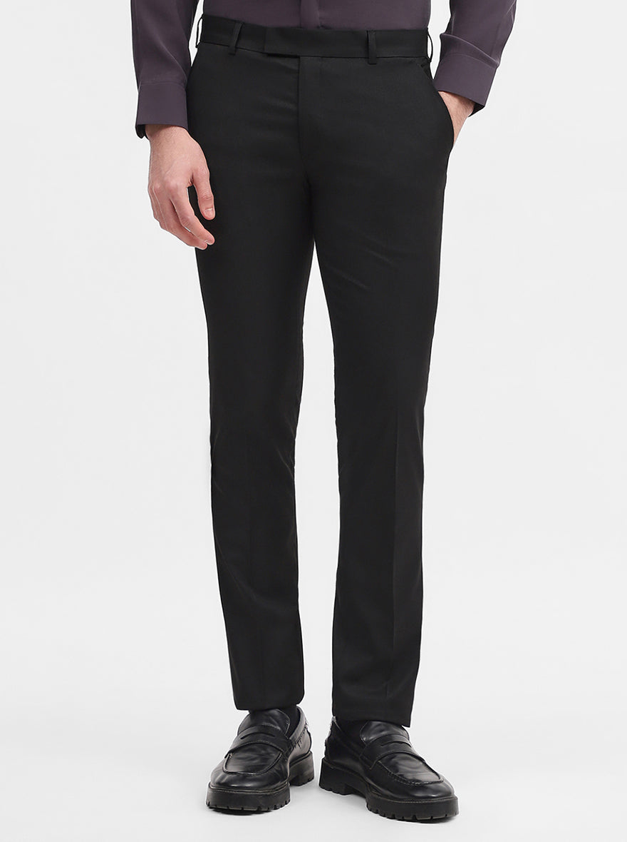 Black Solid Super Slim Fit Formal Trouser | JadeBlue Youth