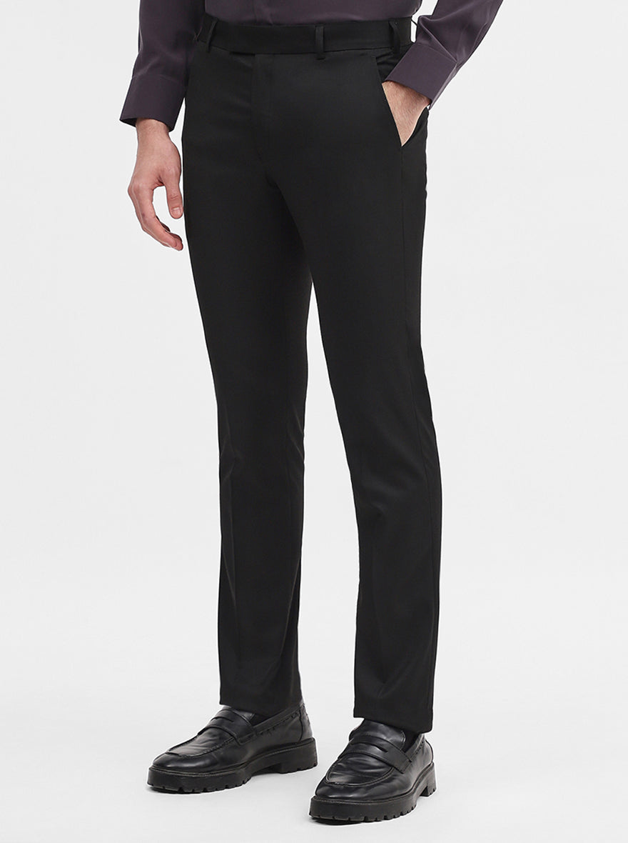 Black Solid Super Slim Fit Formal Trouser | JadeBlue Youth