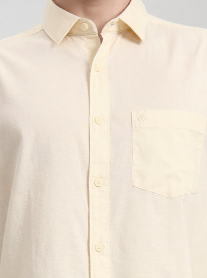 Cream Solid Slim Fit Casual Shirt | Greenfibre