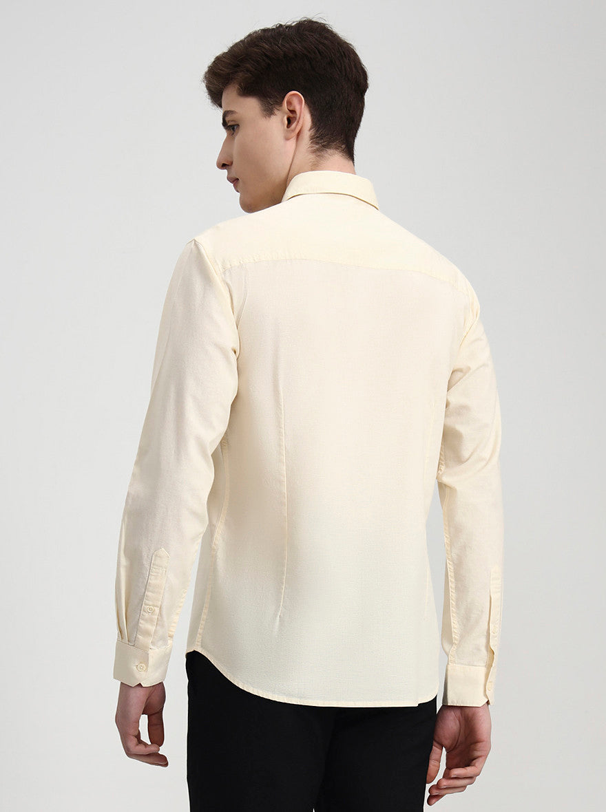 Cream Solid Slim Fit Casual Shirt | Greenfibre