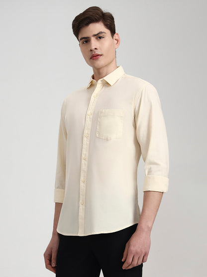 Cream Solid Slim Fit Casual Shirt | Greenfibre