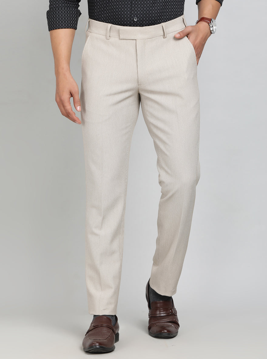 Beige Solid Super Slim Fit Formal Trouser | JB Studio
