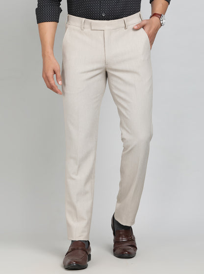 Beige Solid Super Slim Fit Formal Trouser | JB Studio