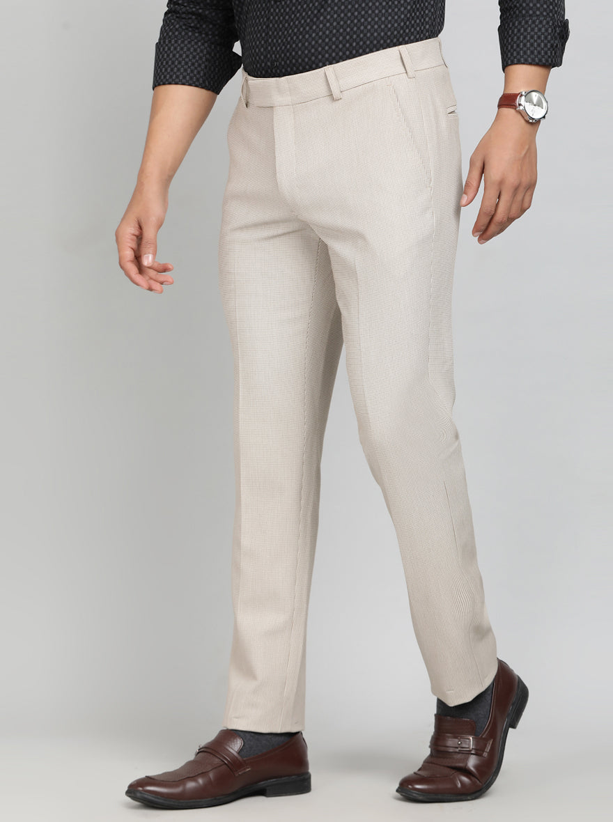 Beige Solid Super Slim Fit Formal Trouser | JB Studio