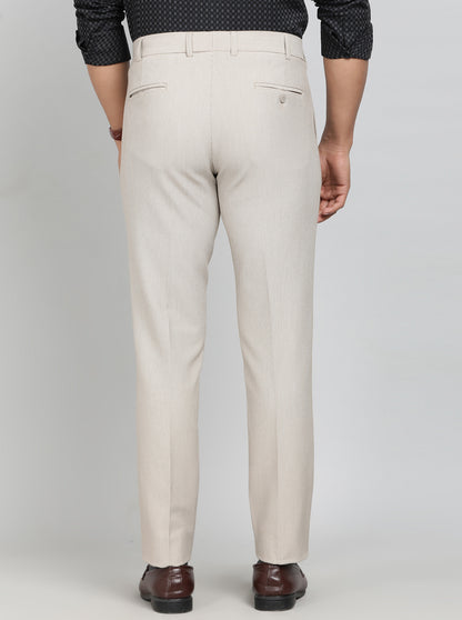 Beige Solid Super Slim Fit Formal Trouser | JB Studio