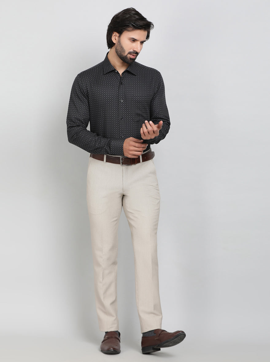Beige Solid Super Slim Fit Formal Trouser | JB Studio