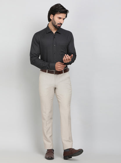 Beige Solid Super Slim Fit Formal Trouser | JB Studio