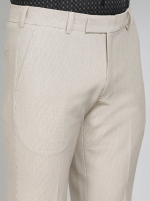 Beige Solid Super Slim Fit Formal Trouser | JB Studio