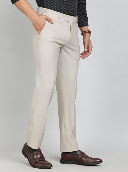 Beige Solid Super Slim Fit Formal Trouser | JB Studio