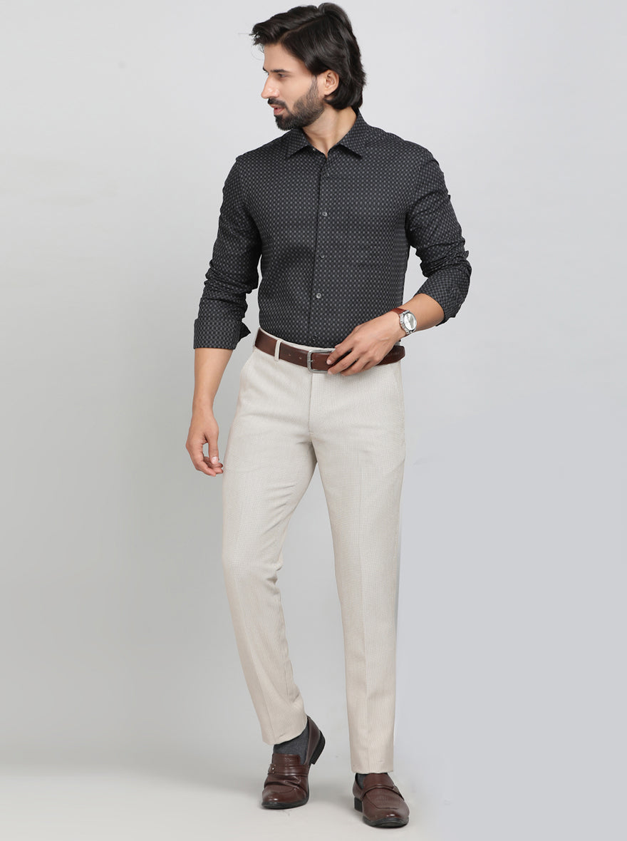 Beige Solid Super Slim Fit Formal Trouser | JB Studio