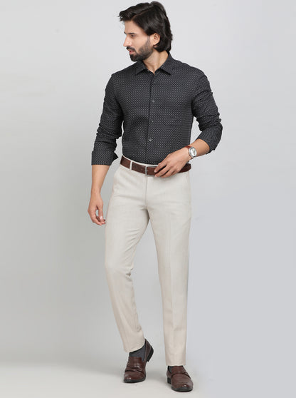 Beige Solid Super Slim Fit Formal Trouser | JB Studio