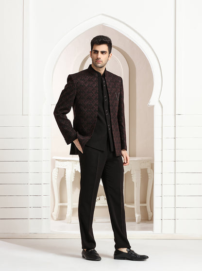 Brown Embroidered Jodhpuri Suit | JadeBlue