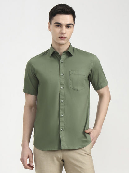 Green Solid Smart Fit Semi Casual Shirt | Greenfibre