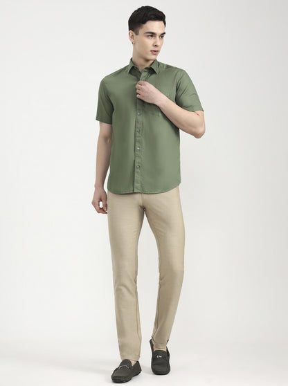 Green Solid Smart Fit Semi Casual Shirt | Greenfibre