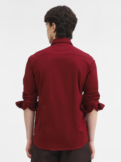 Maroon Solid Tailored Fit Semi Casual Shirt | JadeBlue