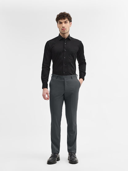 Dark Grey Solid Slim Fit Formal Trouser | JadeBlue Super Luxe