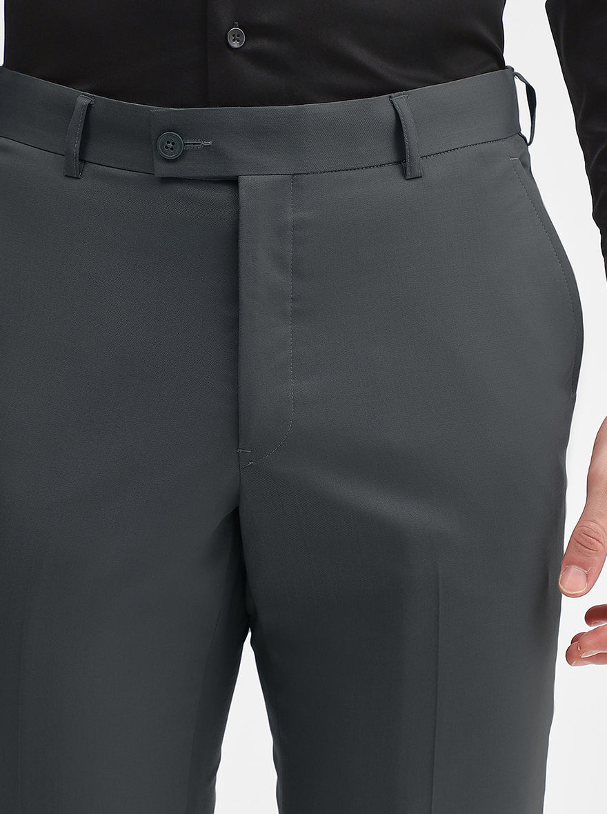 Dark Grey Solid Slim Fit Formal Trouser | JadeBlue Super Luxe