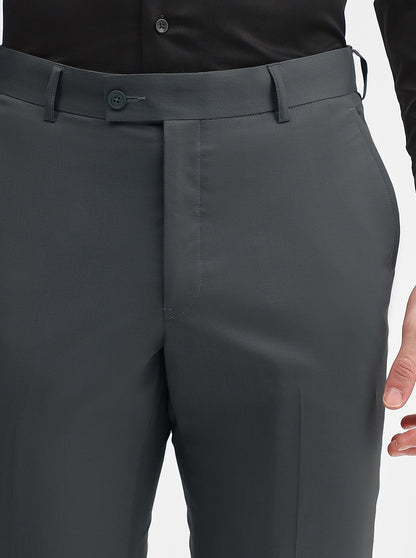 Dark Grey Solid Slim Fit Formal Trouser | JadeBlue Super Luxe