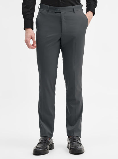 Dark Grey Solid Slim Fit Formal Trouser | JadeBlue Super Luxe