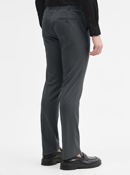 Dark Grey Solid Slim Fit Formal Trouser | JadeBlue Super Luxe