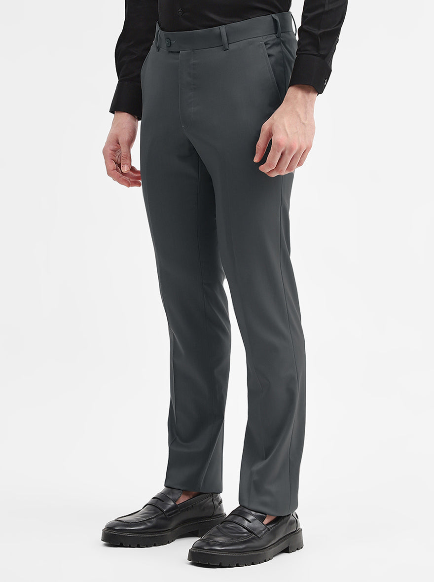 Dark Grey Solid Slim Fit Formal Trouser | JadeBlue Super Luxe
