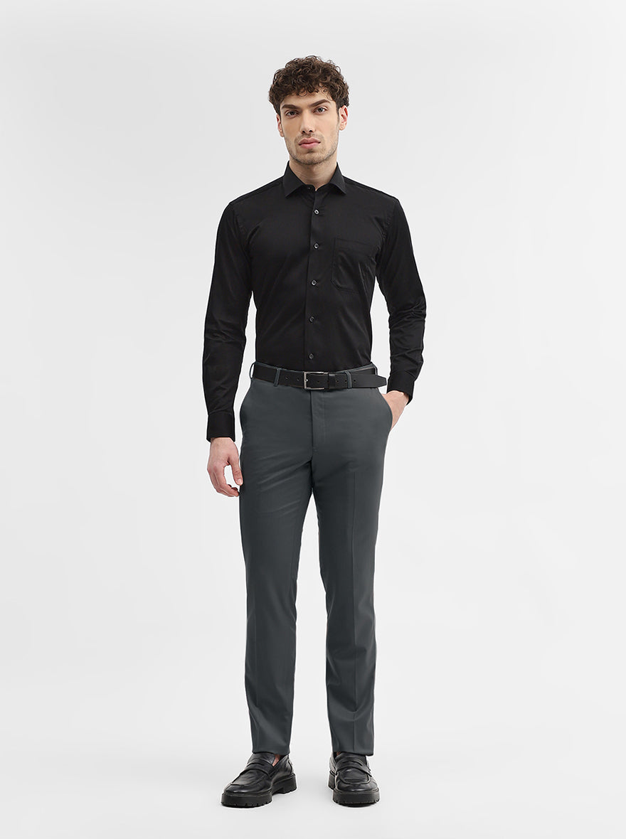 Dark Grey Solid Slim Fit Formal Trouser | JadeBlue Super Luxe