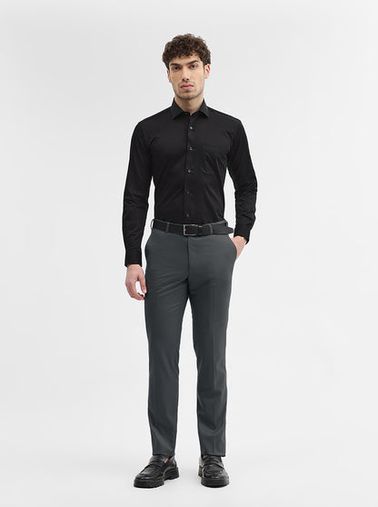 Dark Grey Solid Slim Fit Formal Trouser | JadeBlue Super Luxe