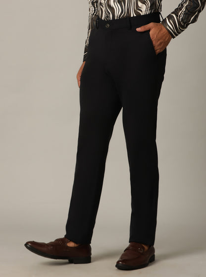 Navy Blue Solid Slim Fit Club Wear Trouser | JB Studio