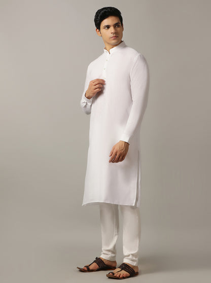 White Solid Regular Fit Modi Kurta | JadeBlue