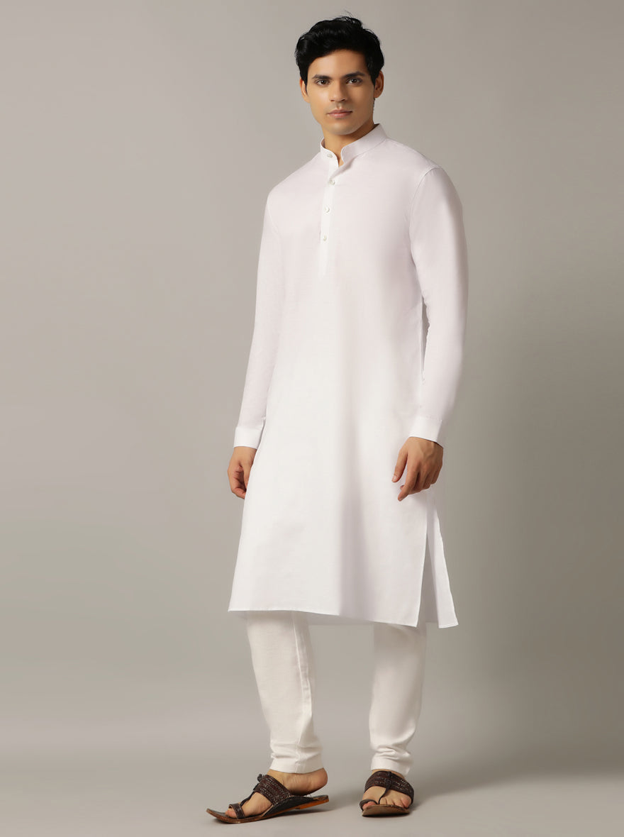 White Solid Regular Fit Modi Kurta | JadeBlue